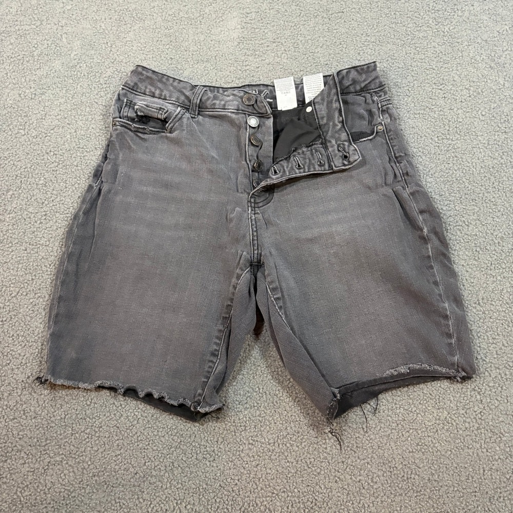 Time and Tru Denim Shorts Womens 10 Black High Rise Button Fly Distress Cut Off